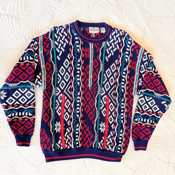 VTG 90s Coogi-Style Biggie Cosby Hip Hop Streetwear 3D Chunky Knit SweaterM